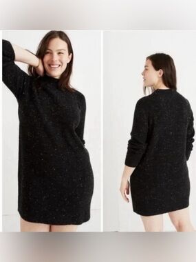Madewell wool blend charcoal gray sweater dress donegal speckled mock neck Small